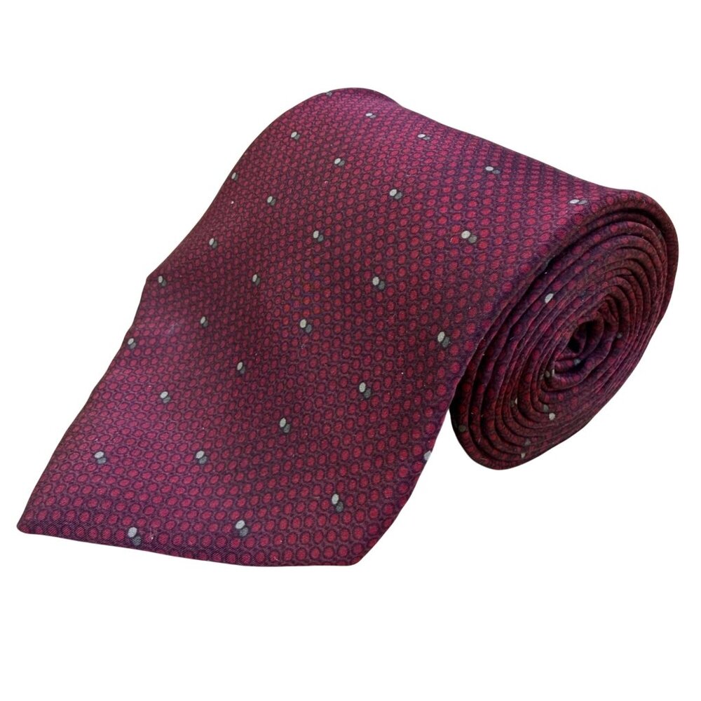 Zylos Platinum Mens Burgundy 100% Silk Dot Pattern Necktie George Machado Design